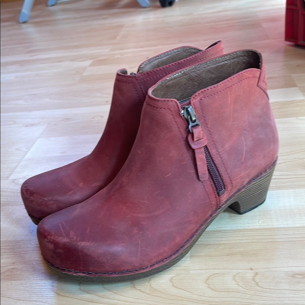 Dansko Red Leather Ankle Boots